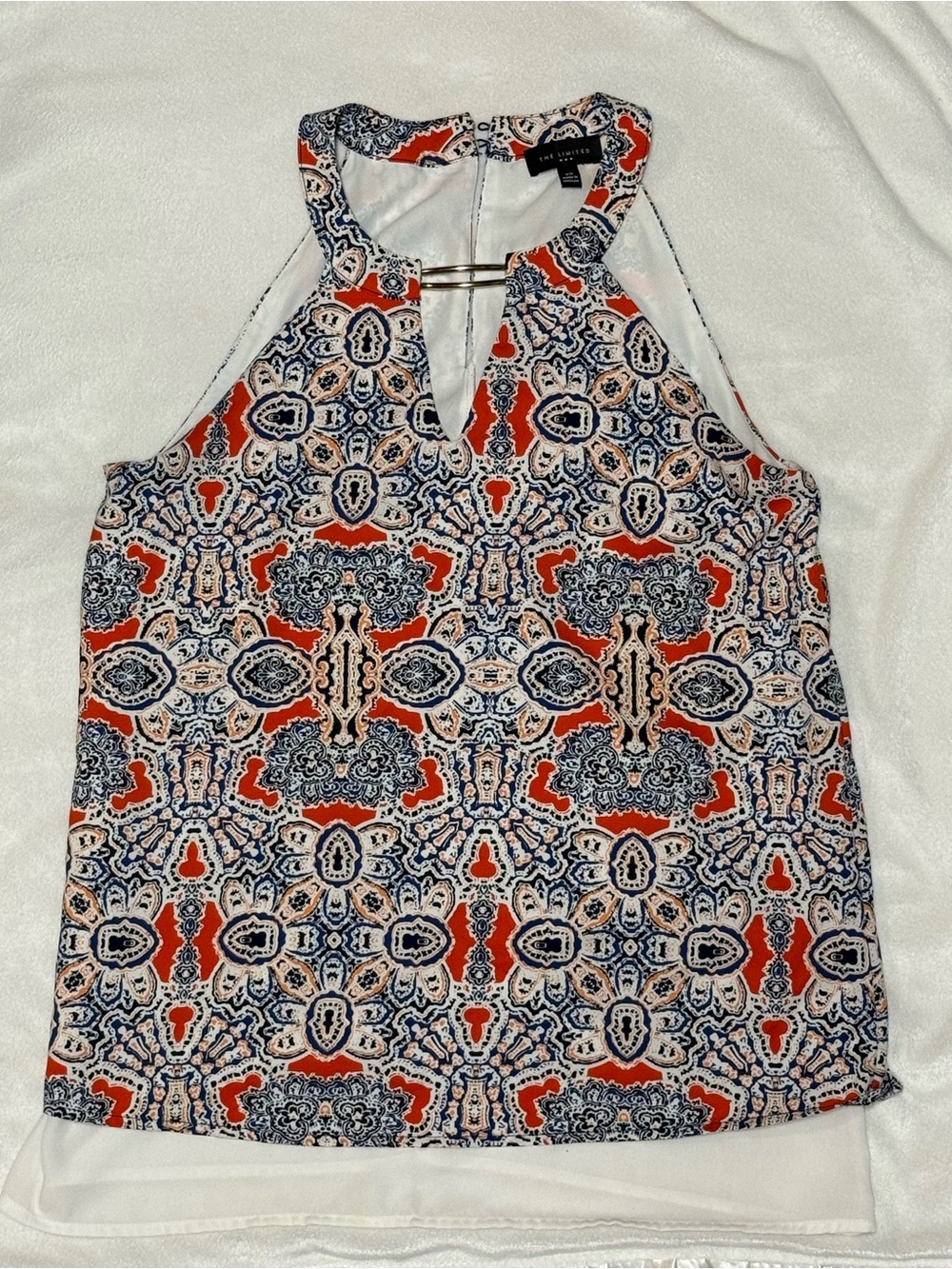 The Limited XS Medallion Print Halter Tank Blouse Red Blue White EUC